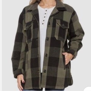 Lucky Brand oversized green & black plaid shacket shirt jacket Medium Pre-Owned
